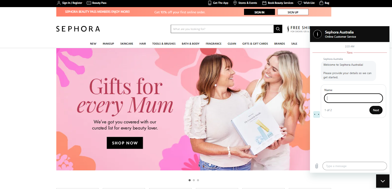 Sephora Homepage