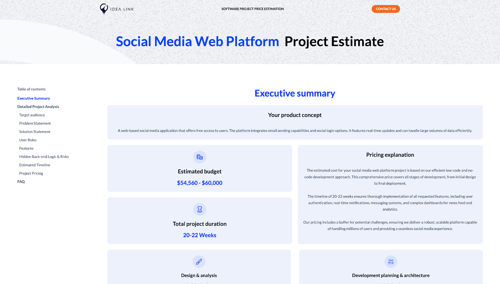 Social media app estimate