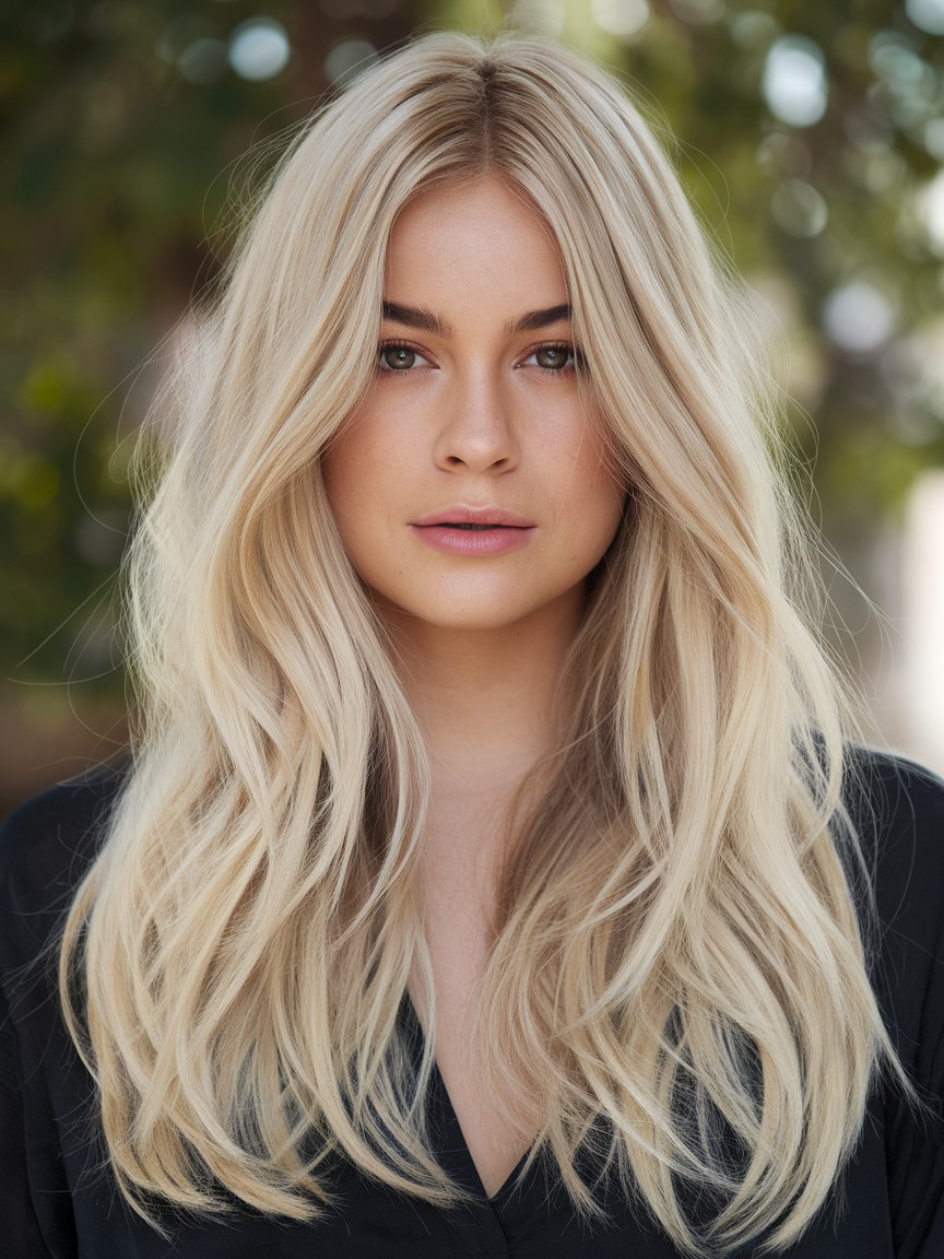 7. Ice Blonde Waves With Middle Part