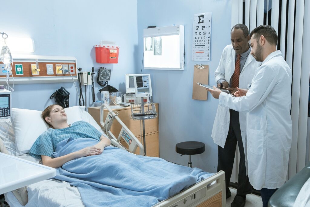 Patient lying on a sick bed