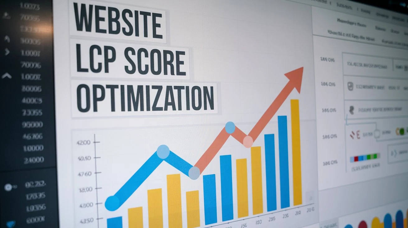 Graph showing improvement in LCP score after website optimization, with a rising arrow indicating success.