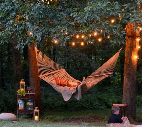 solar fairy lights in planters and garden paths 