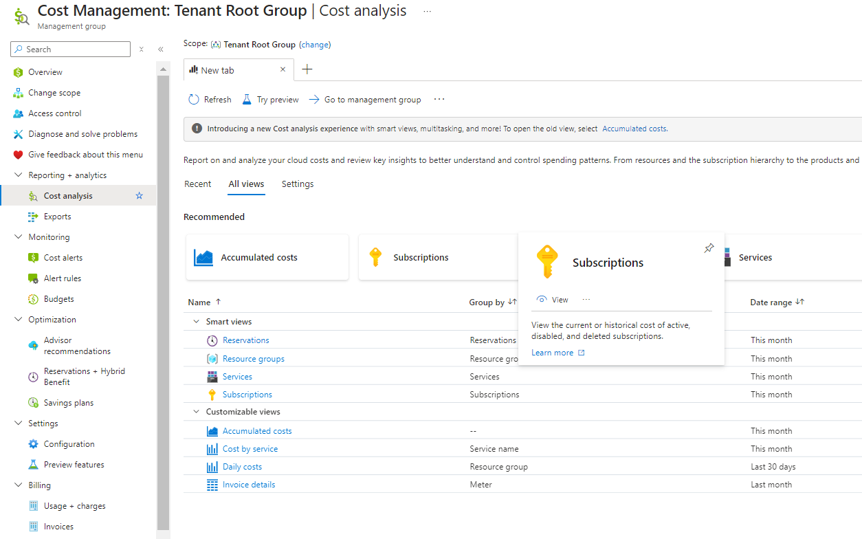 cost management tenant root group