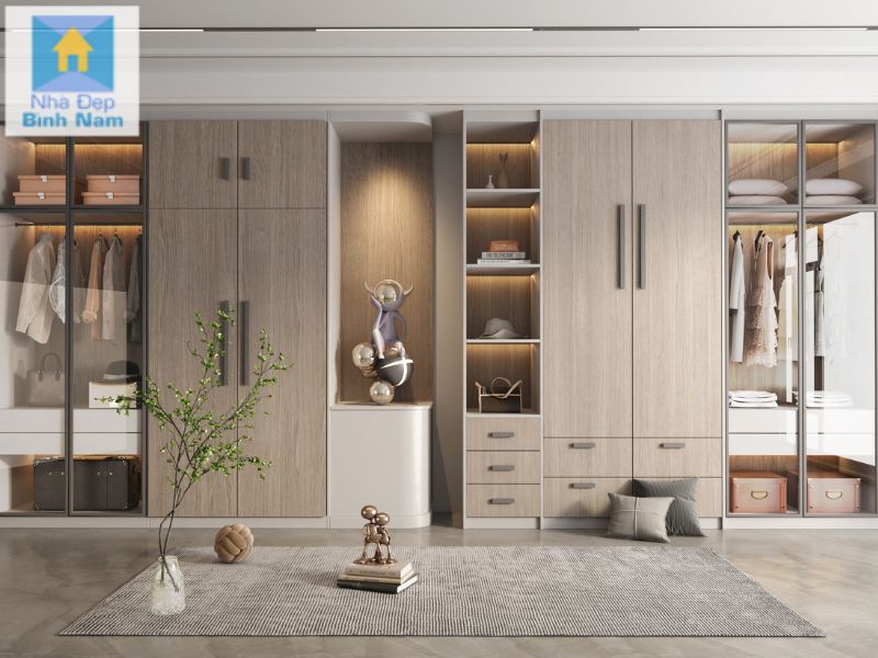 Tủ quần áo gỗ MDF kết hợp cánh kính