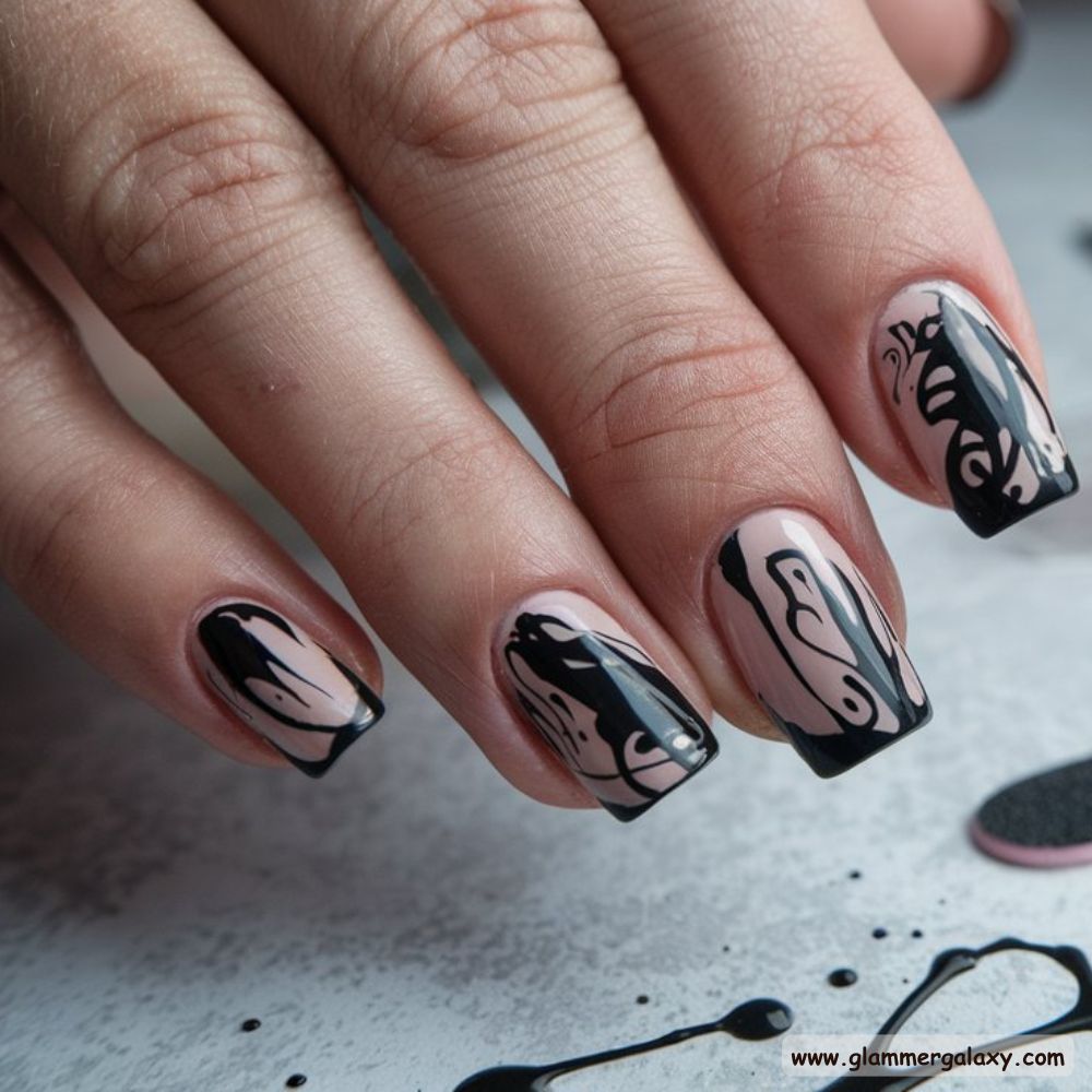 Black Fall Nails having Abstract Expression
