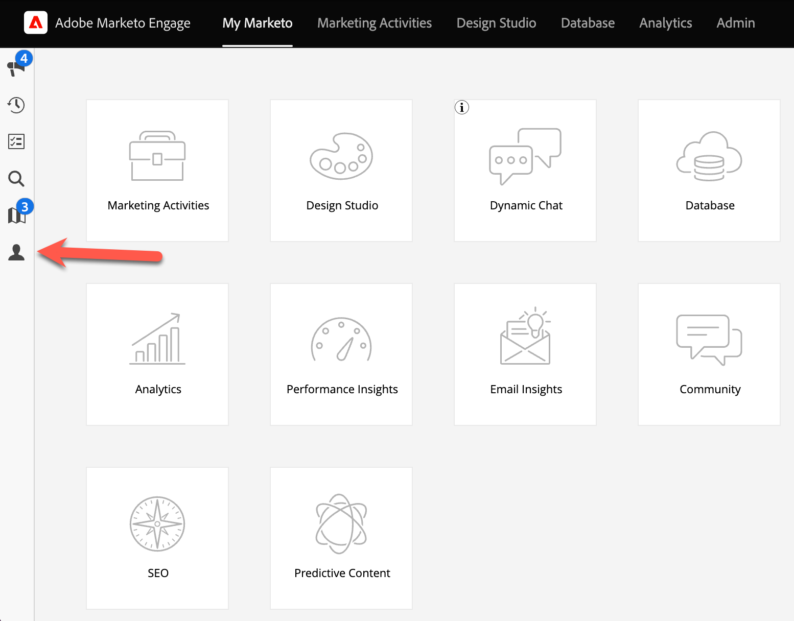 Location of the My Account button in Marketo.