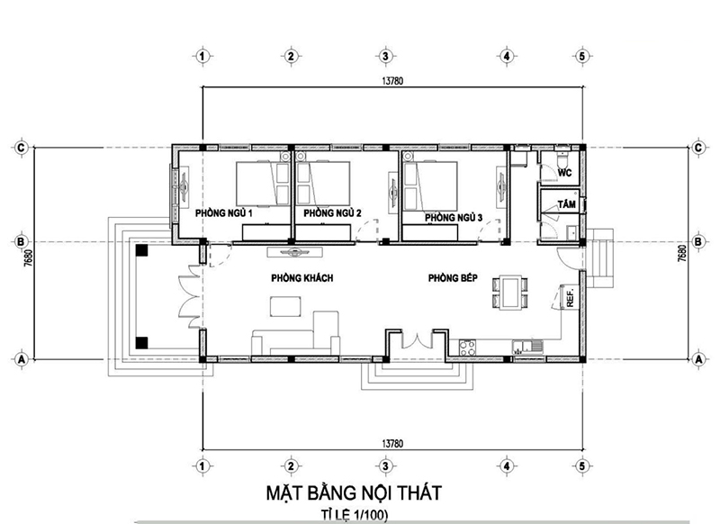 bản vẽ mặt bằng công năng nhà 1 tầng mái bằng 100m2 Xây dựng Nhất Tín