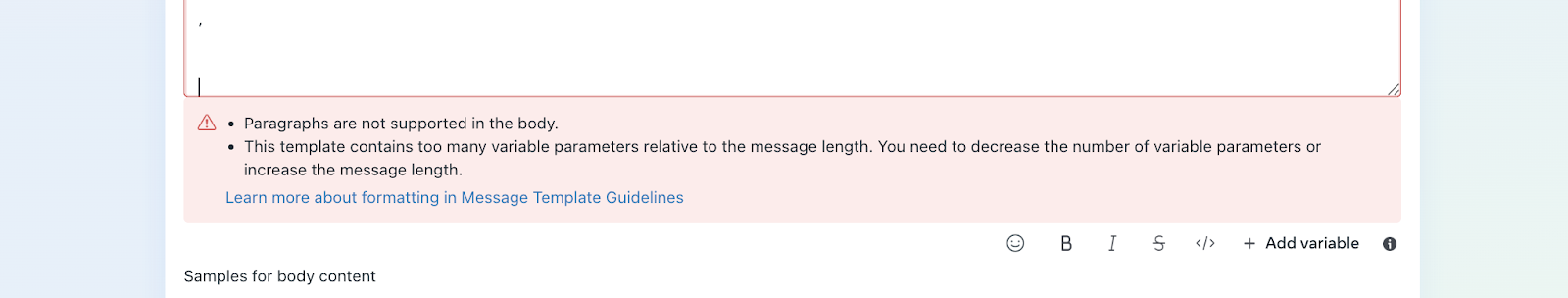 WhatsApp Template errors