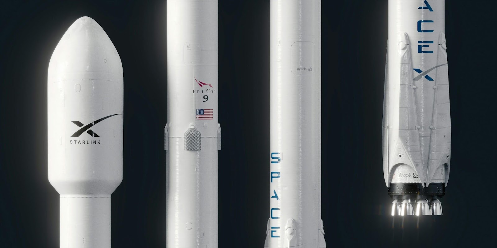 a model of a rocket with a smaller rocket next to it