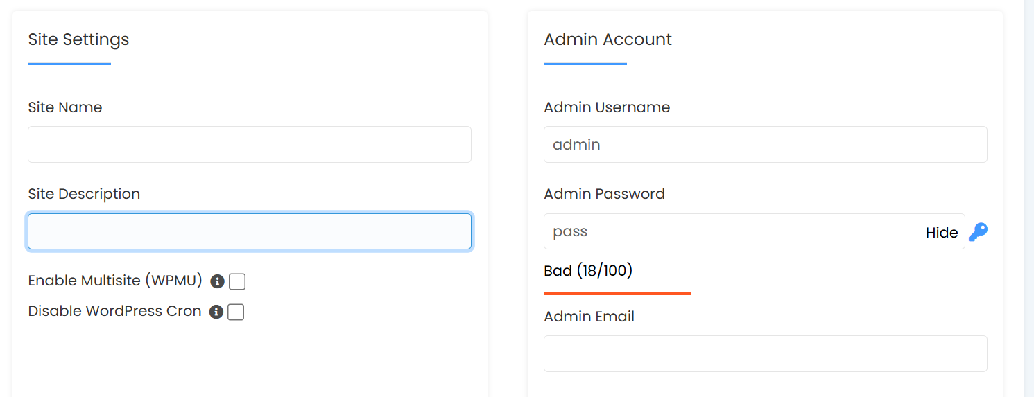 a screenshot of site settings on cPanel