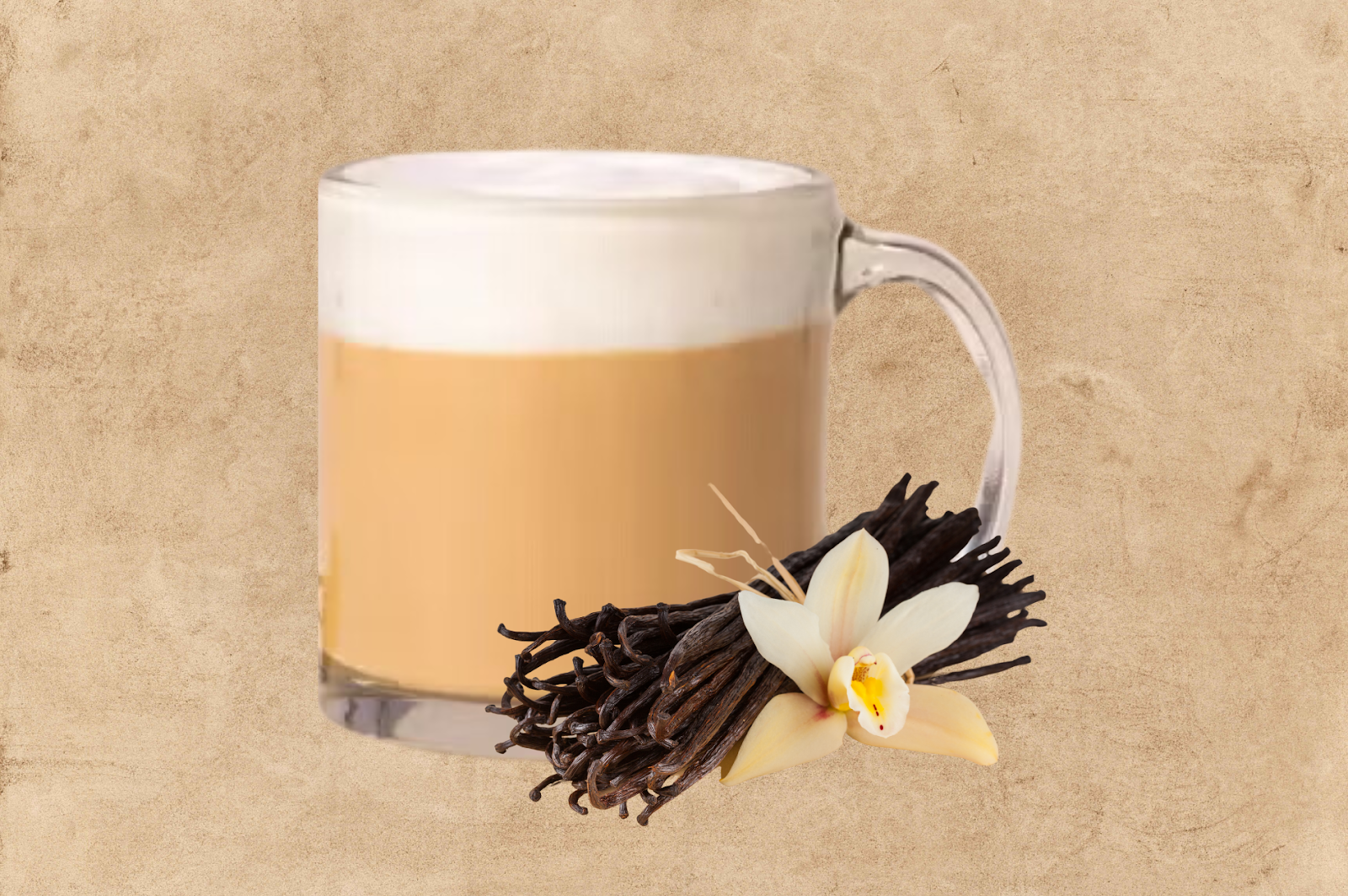 A picture of Starbucks Vanilla Latte with vanilla bean and flower