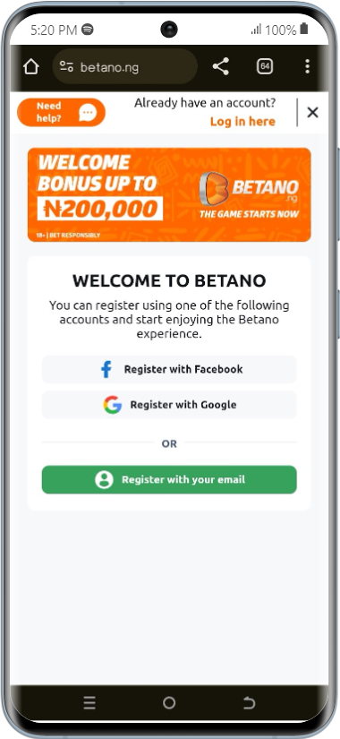 Betano registration