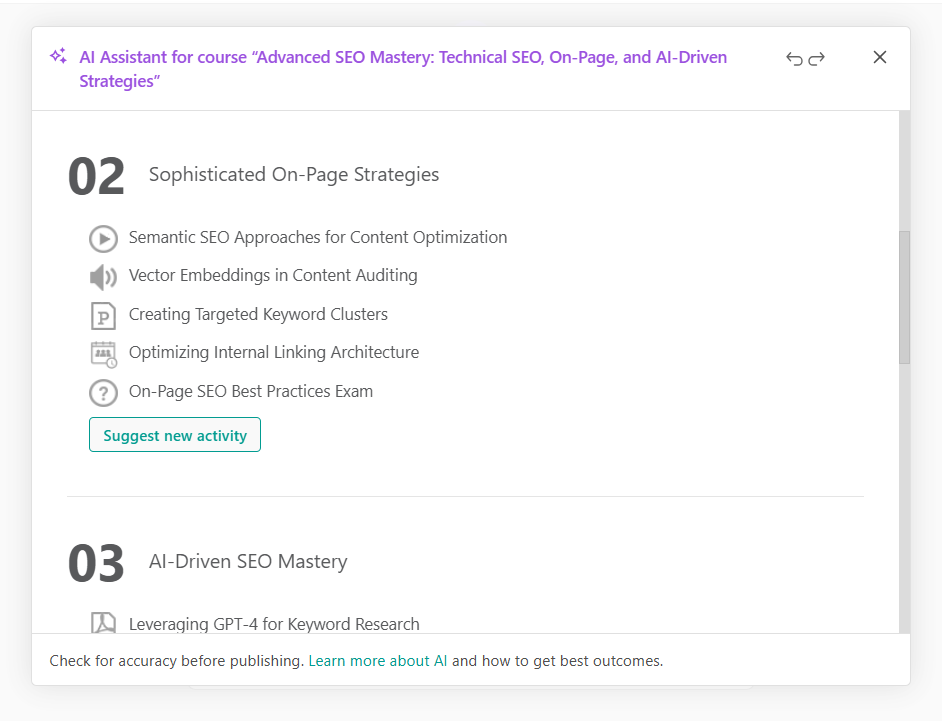 ai built course curriculum in LearnWorlds