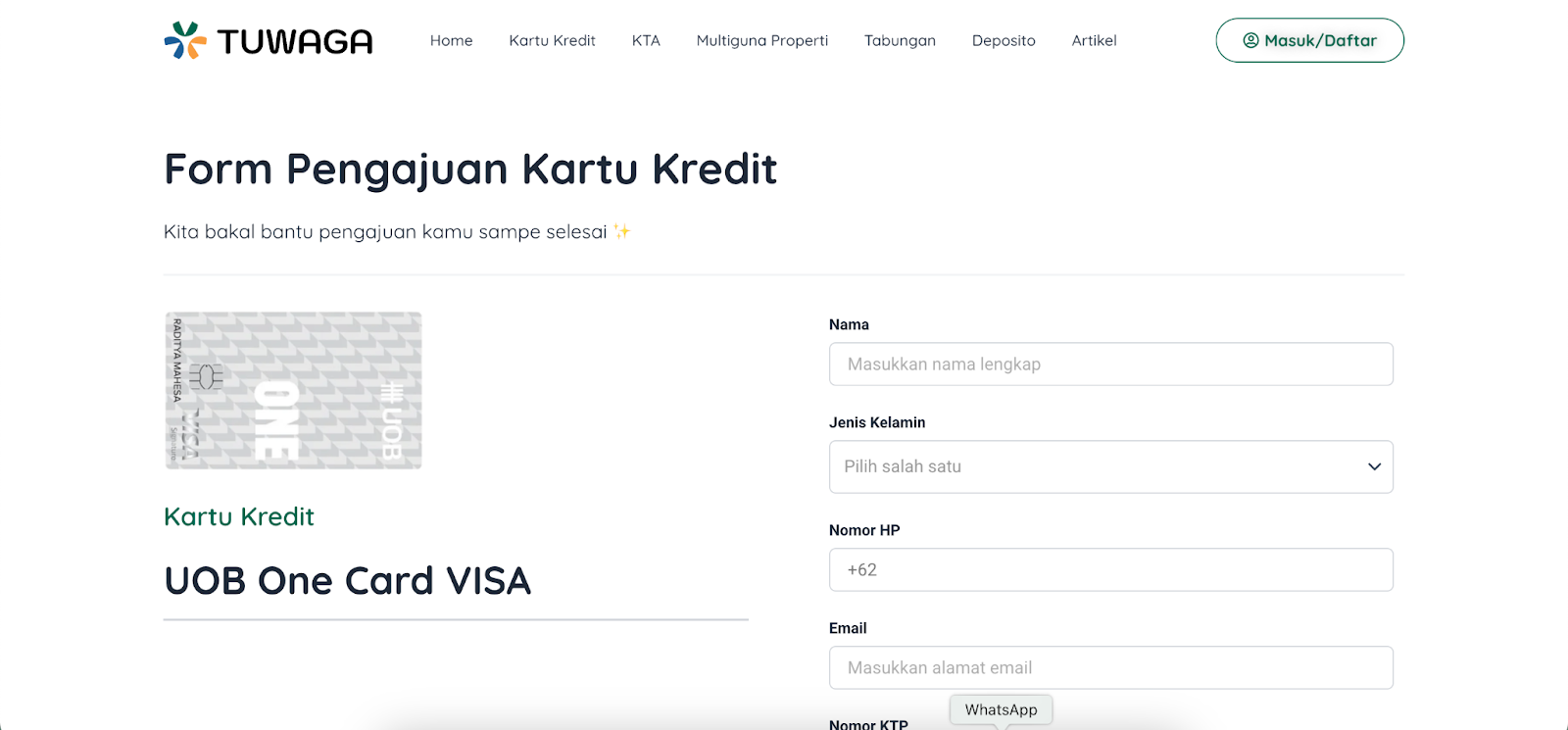 Form pengajuan kartu kredit di Tuwaga
