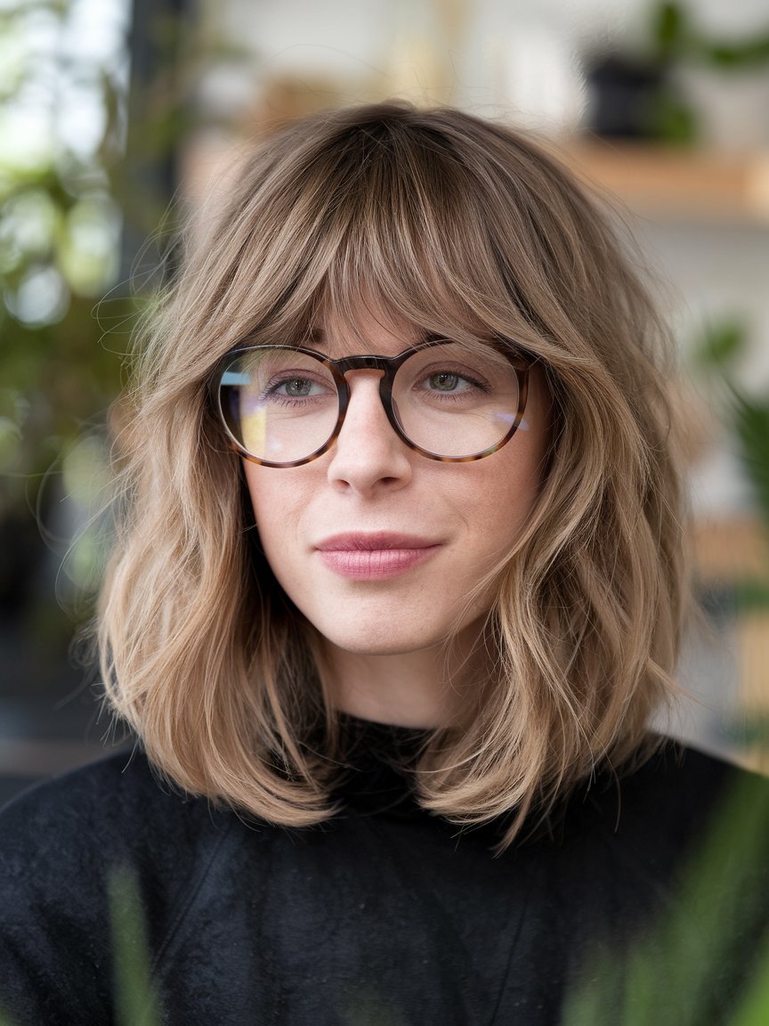 32. Chin-Length Bob with Full Bangs