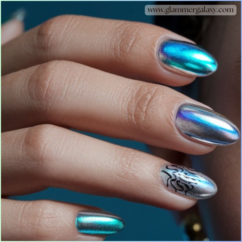 Hot summer nails having Cat-eye magnetic effects