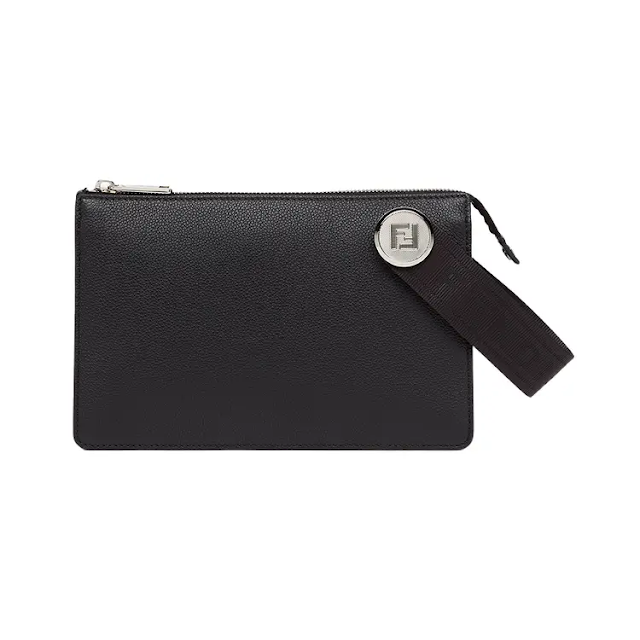 Roma Leather Pochette Chiodo Clutch Black