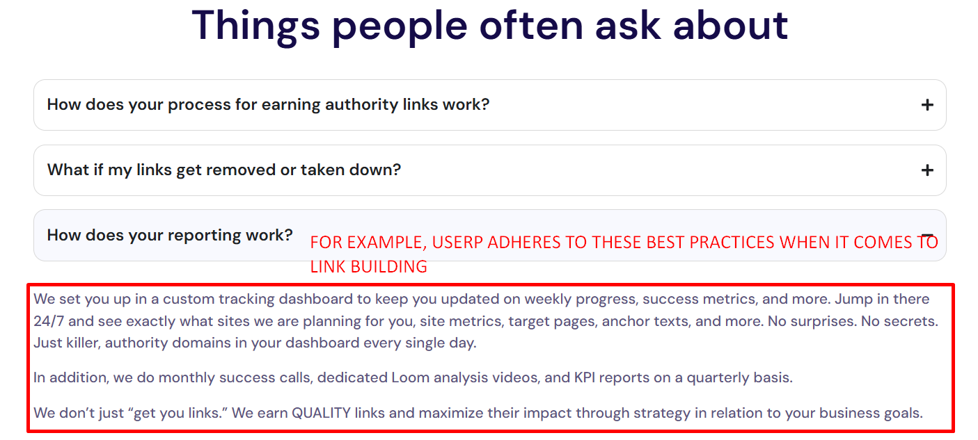 Reporting features in uSERP