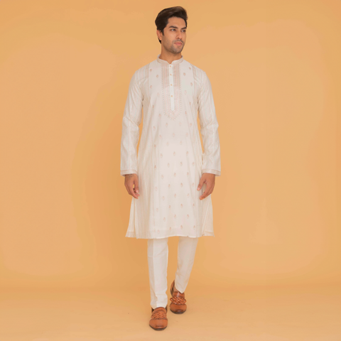 Cream White Embroidered Kurta Pajama