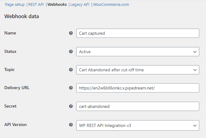 Webhook details