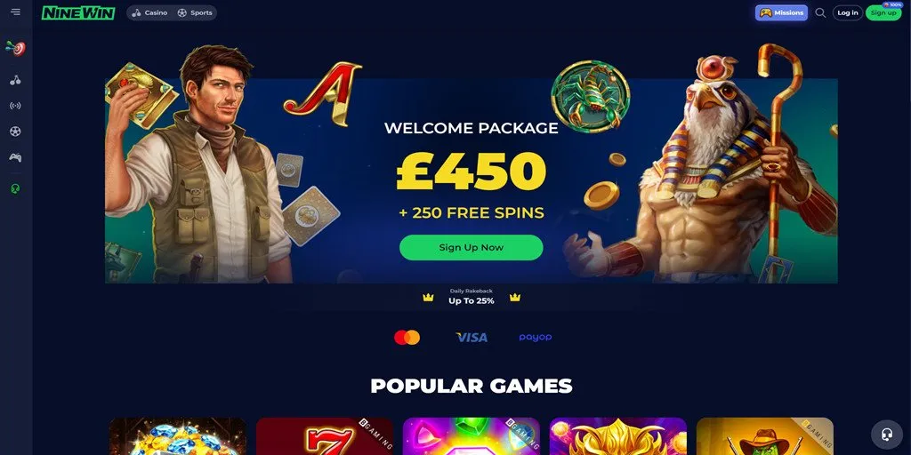 Ninewin casino promotions page