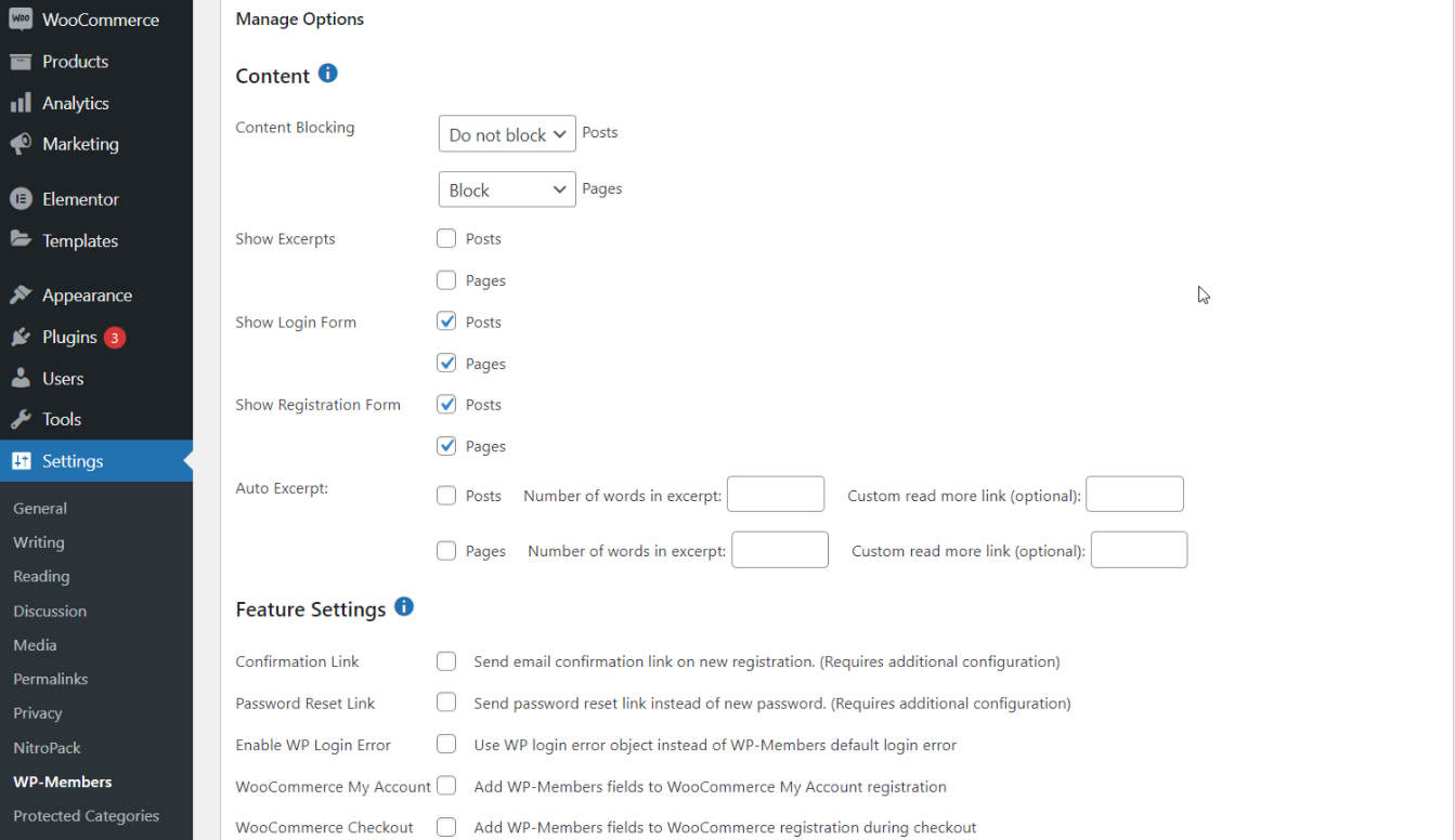 Members plugin in Dashboard view 