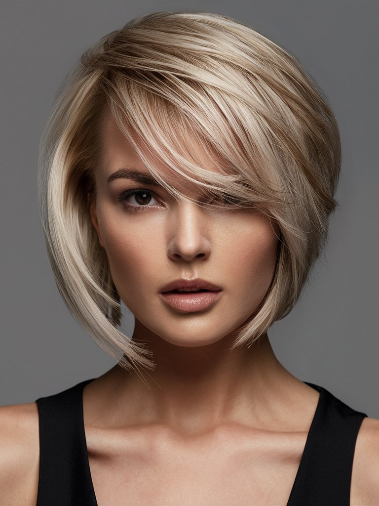 
44. Asymmetrical Bob with Side Swept Bangs