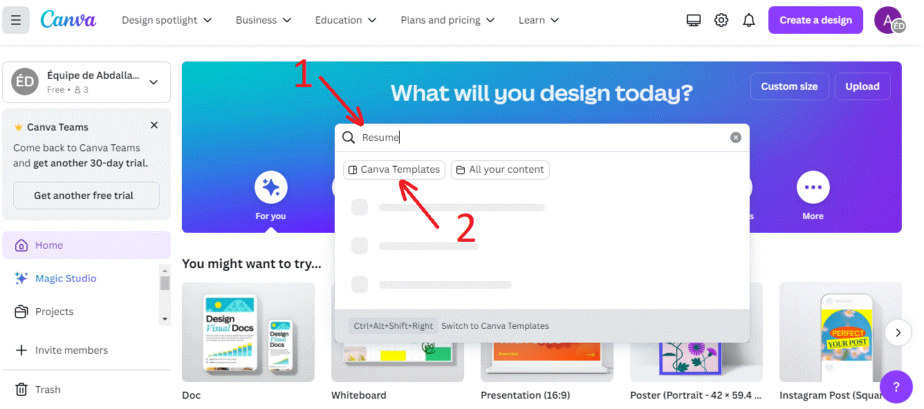 عمل سيرة ذاتية احترافية PDF مجانًا عبر Canva
