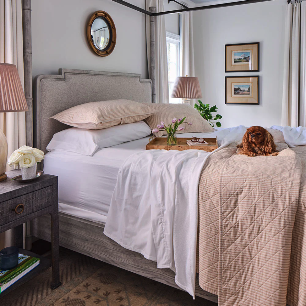 Ticking stripe sheets add quiet charm to any bedroom
