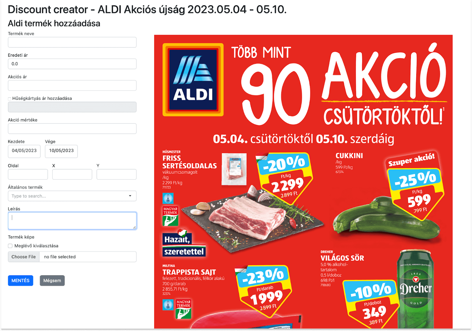 Akcióvadász app AI megoldásokkal: Régi adminisztrációs felület