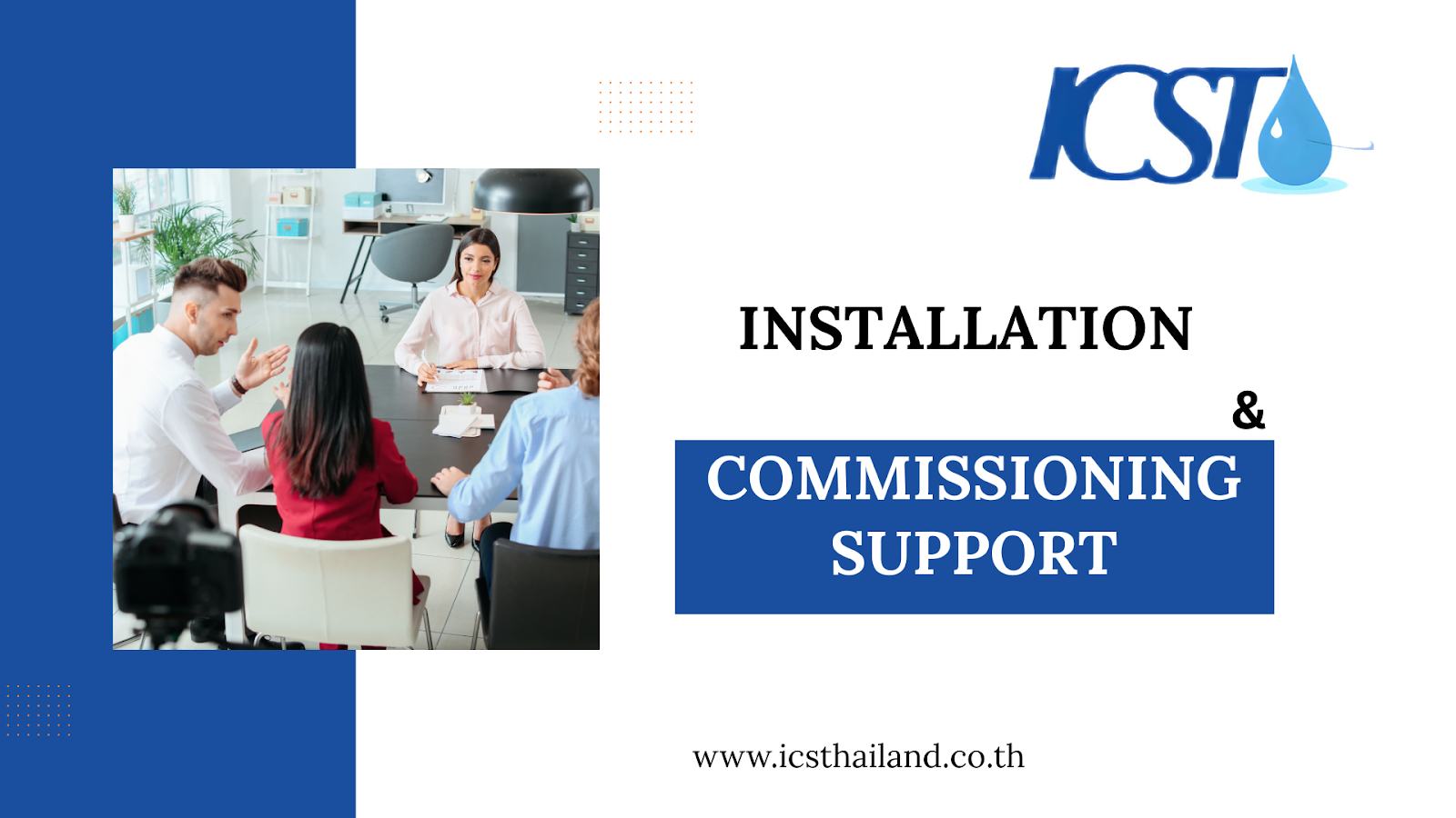 Image showing a business team in discussion, representing the collaborative approach of ICS Thailand's installation and commissioning support.