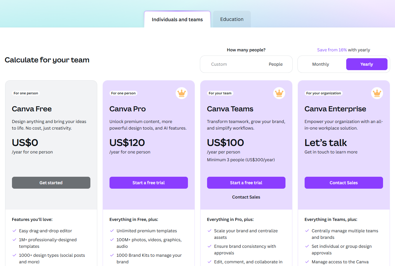 Canva-Pricing plans