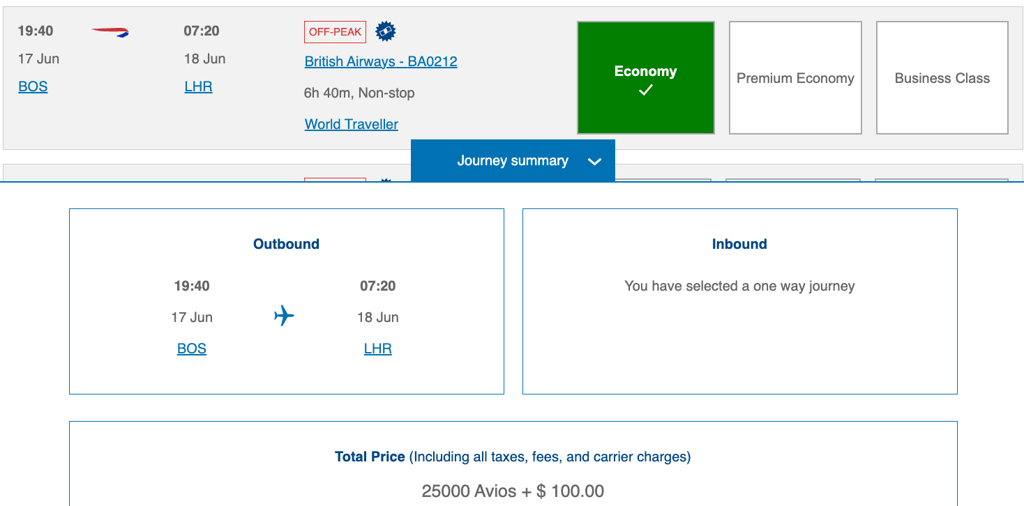 BOS to LHR on British Airways