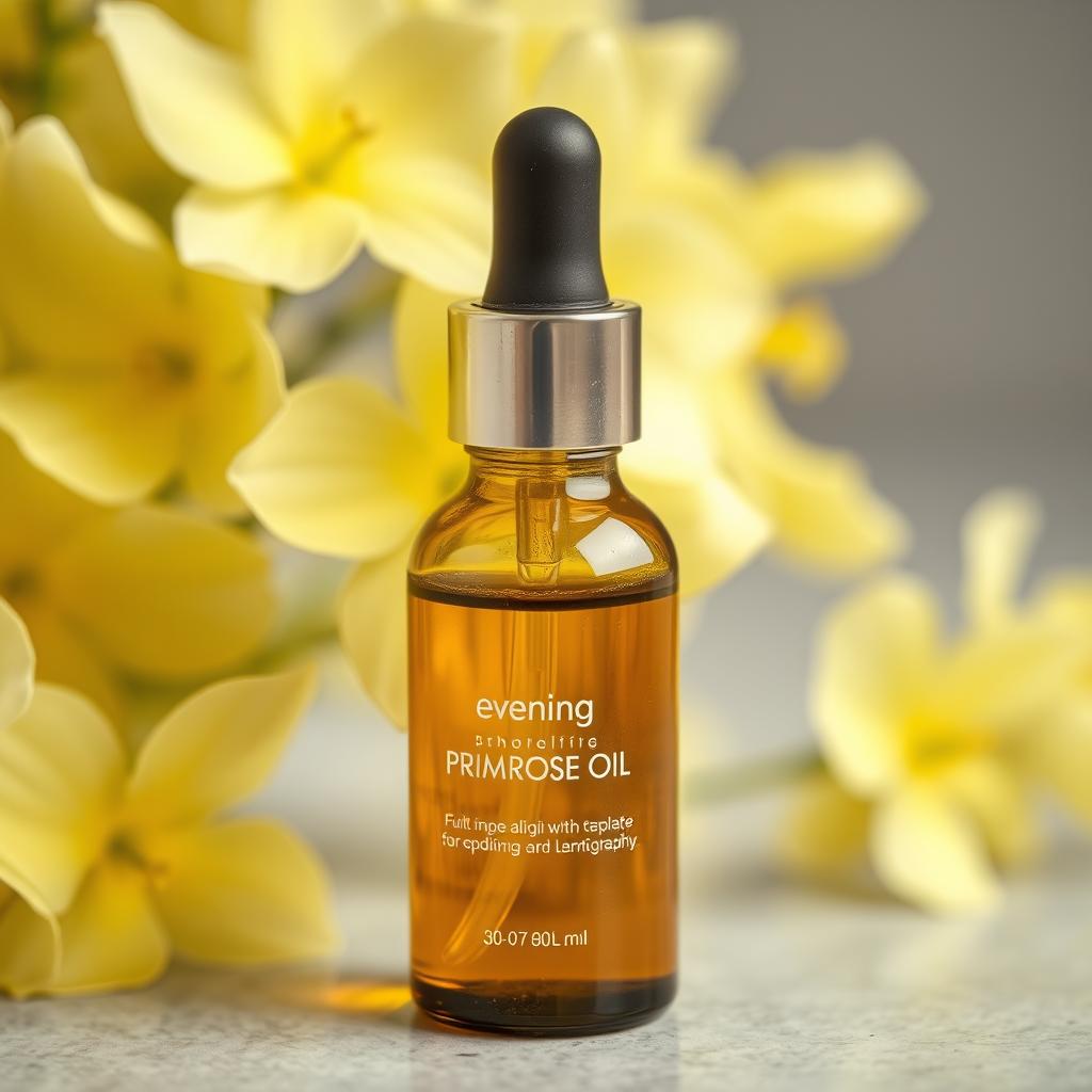 Evening primrose oil with evening primrose flowers