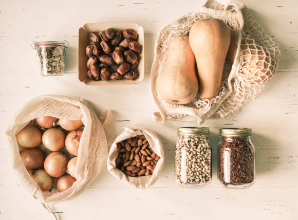 Different food items are packed in bio-based packaging.