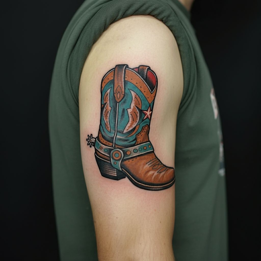 Traditional Cowboy Boot Tattoo