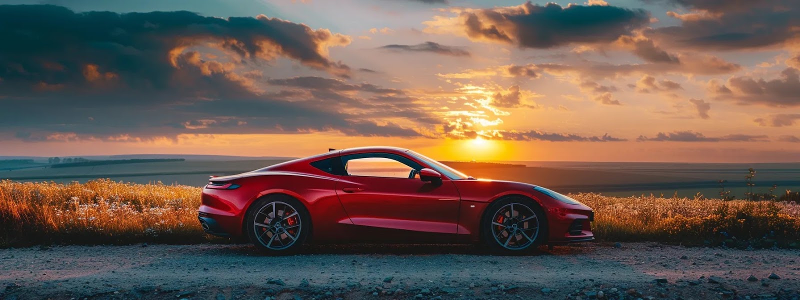 a sleek red sports car parked in front of a picturesque oklahoma landscape, symbolizing the importance of choosing the right car insurance coverage in the state.