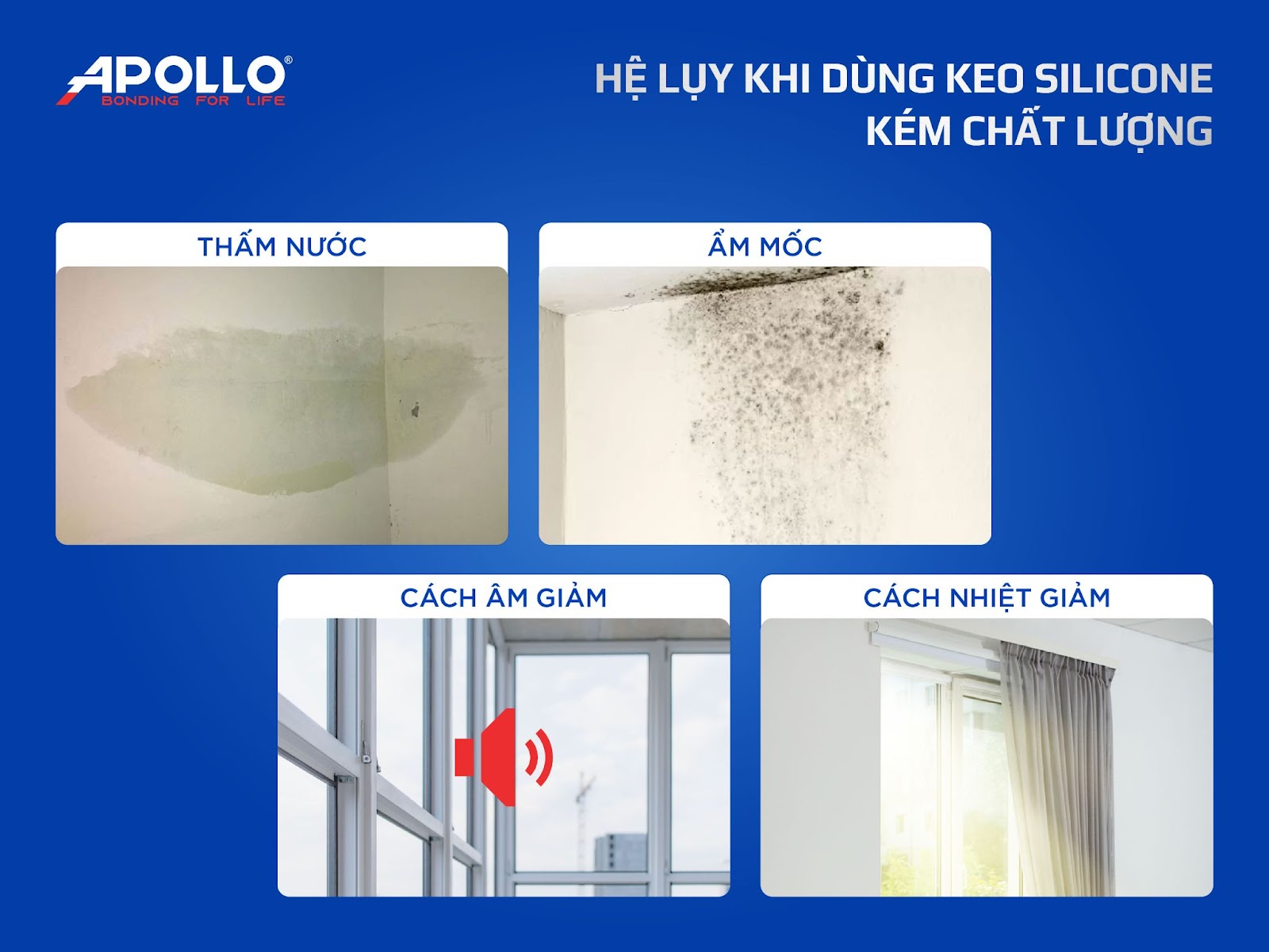 Sử dụng keo silicone kém chất lượng dẫn đến nhiều vấn đề nghiêm trọng, làm giảm tuổi thọ và độ bền của công trình