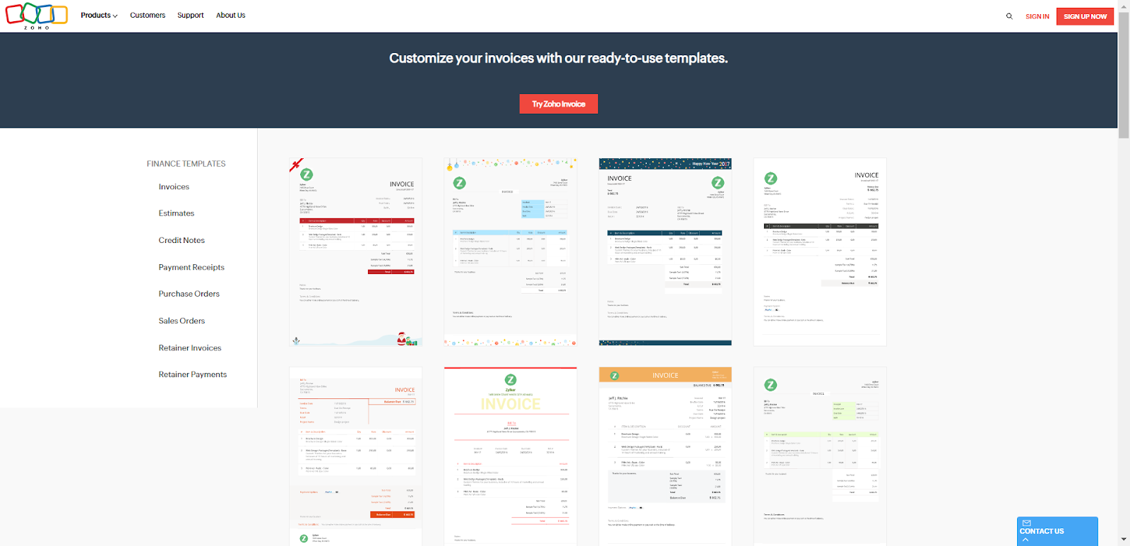 Zoho Invoice Invoice Templates