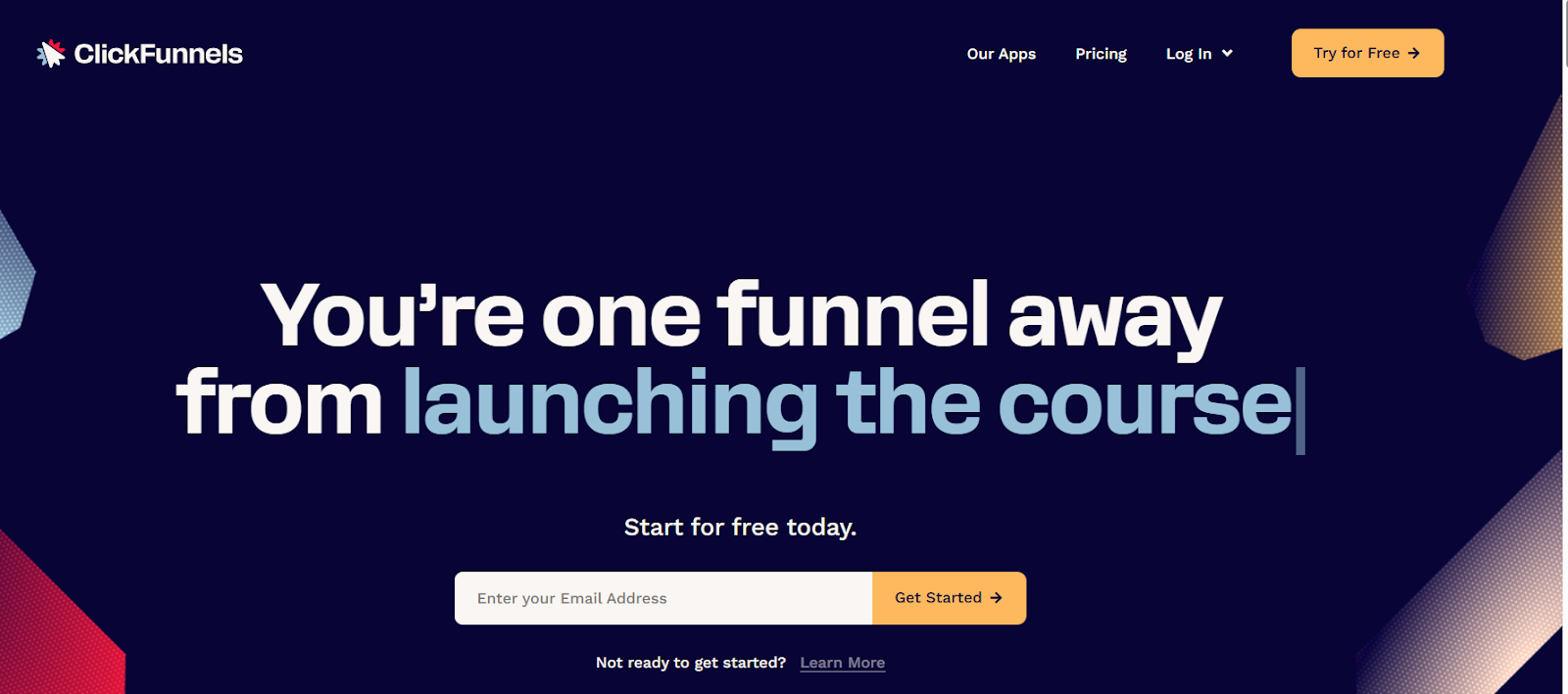 Image showing ClickFunnels’s home page focused on being one funnel way