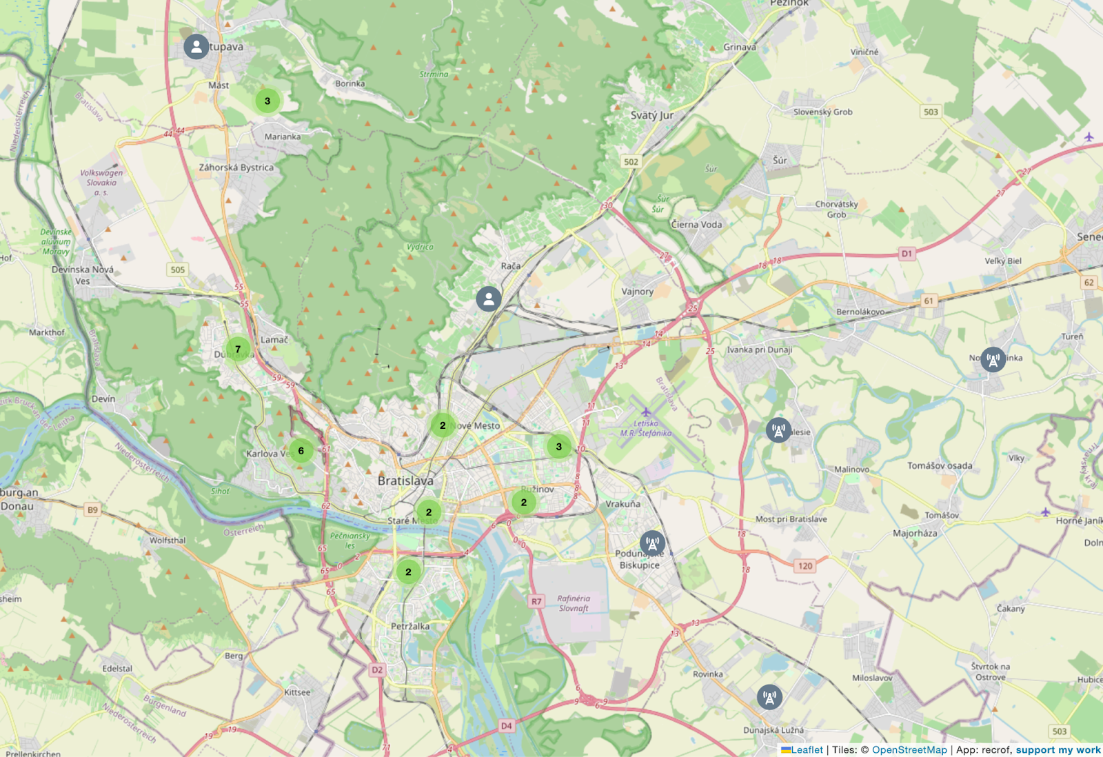 Mapa rozmiestnenia MeshCore uzlov