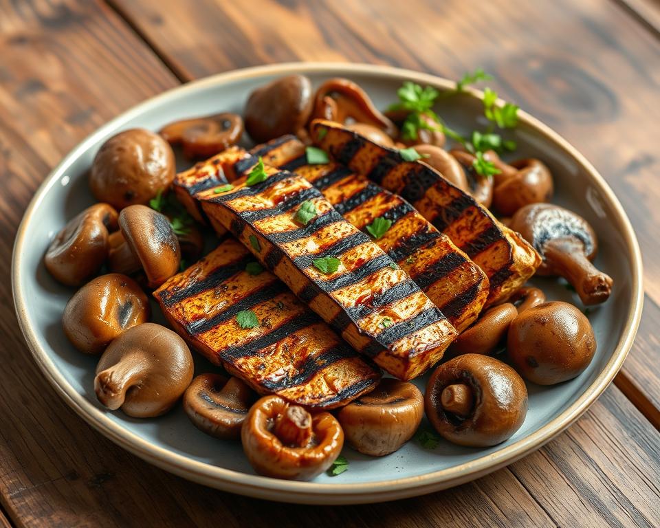 grilled tempeh with mushrooms