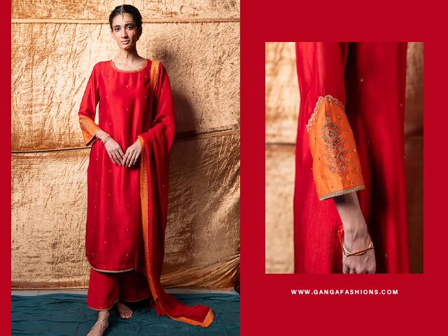 Red and Orange Raw Silk Festive Kurta Set.jpg