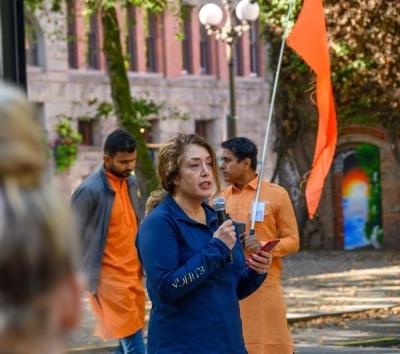 Homerira Bakhiari speaks at Oct 6, 2024 demonstration in Seattle