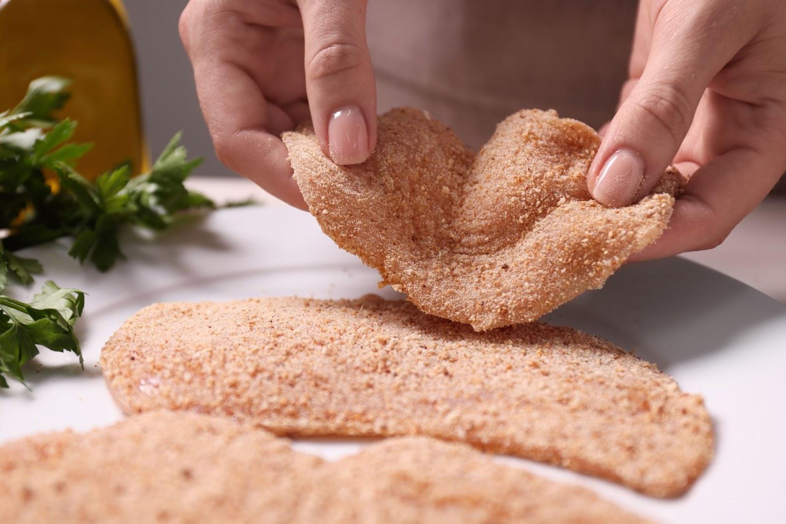 beef cutlets coated with egg, flour and crumbs.