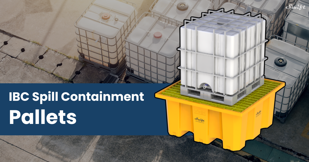 IBC spill containment pallets designed to safely hold and contain liquid spills from intermediate bulk containers.
