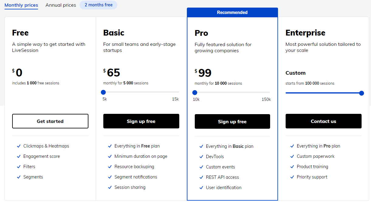 LiveSession pricing