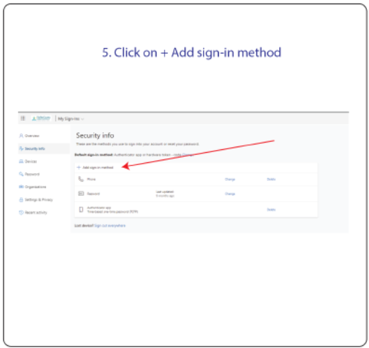 A screenshot of Security info screen to add a sign-in method