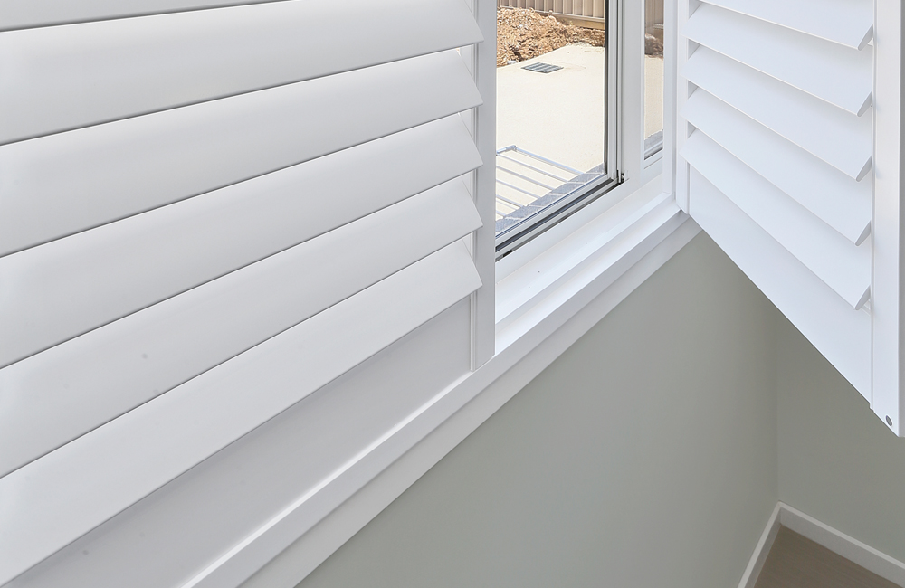 Close up shot of shutters and their moisture resistant and easy to clean features