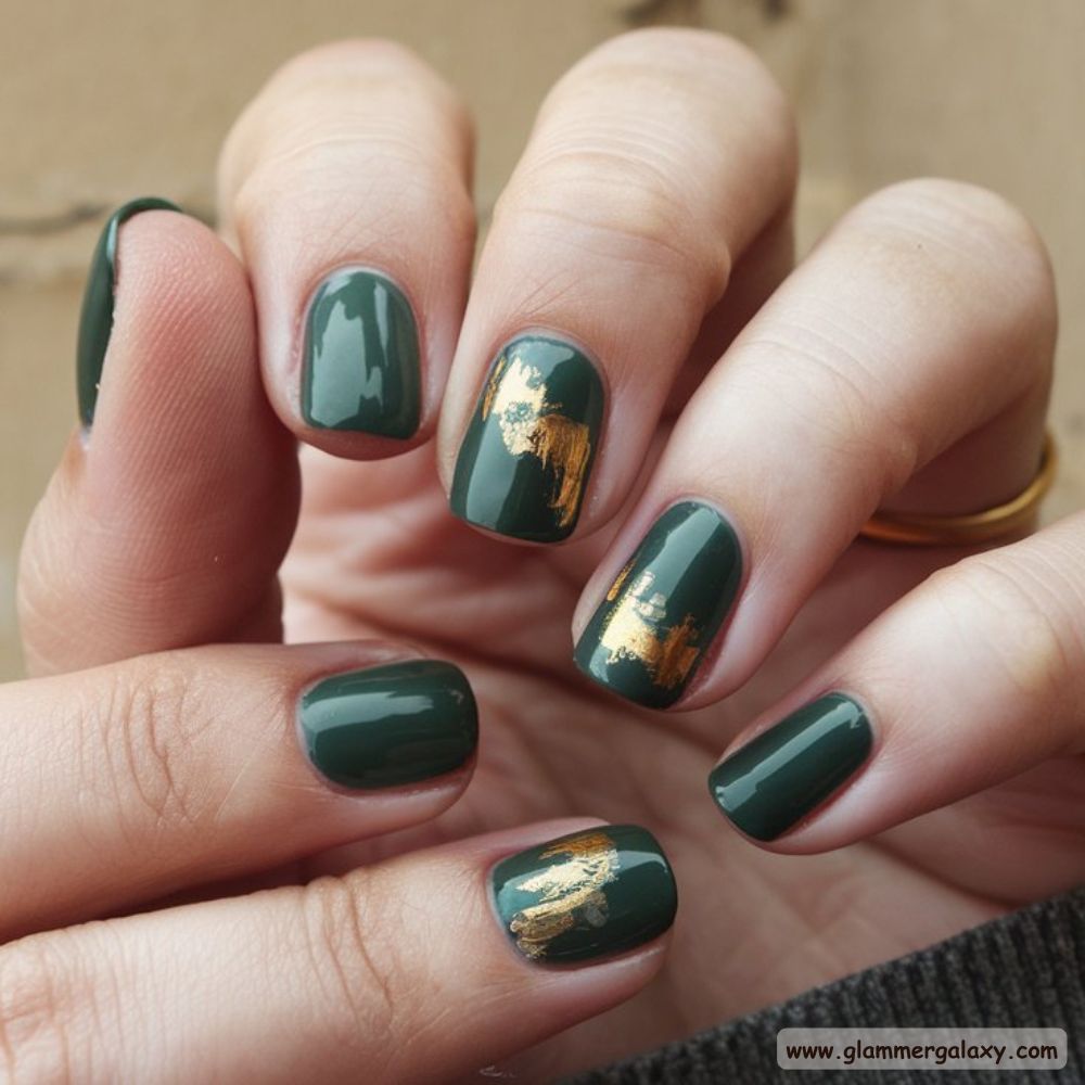 Short Fall Nail having Green and Gold Fusion
